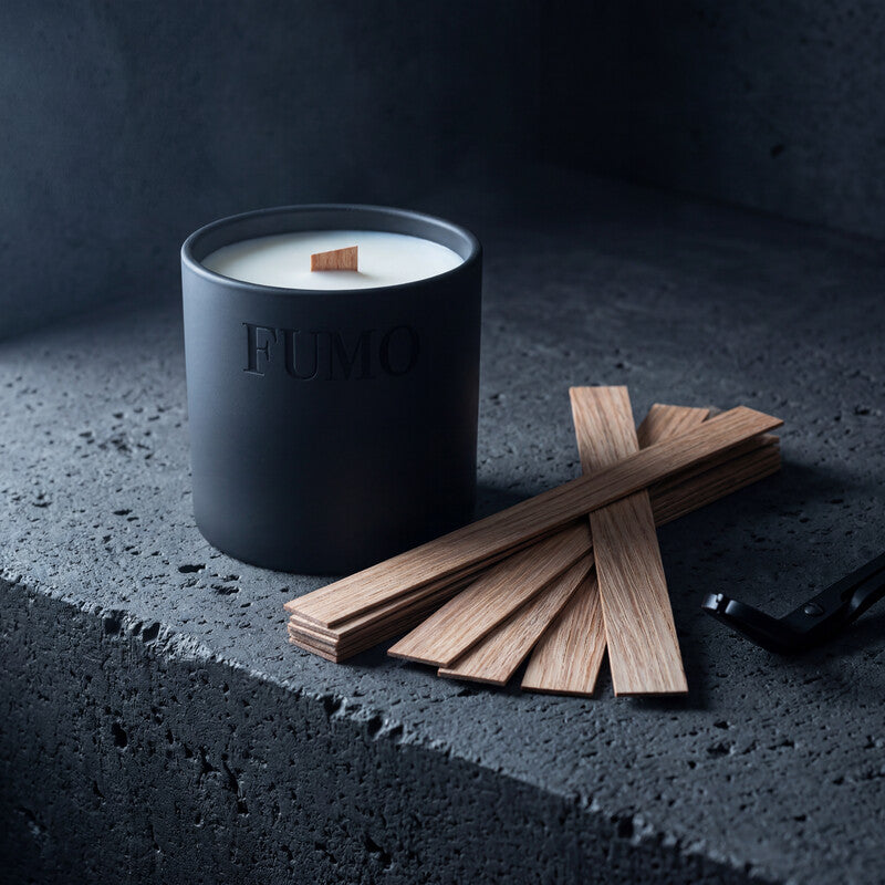 FUMO FSC-certified wood wick strips on concrete